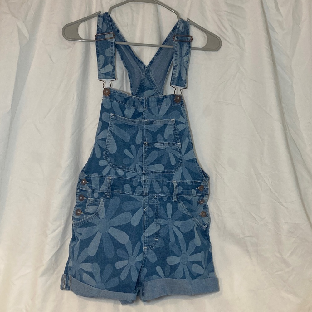 No Boundaries Blue Floral Overall Shorts